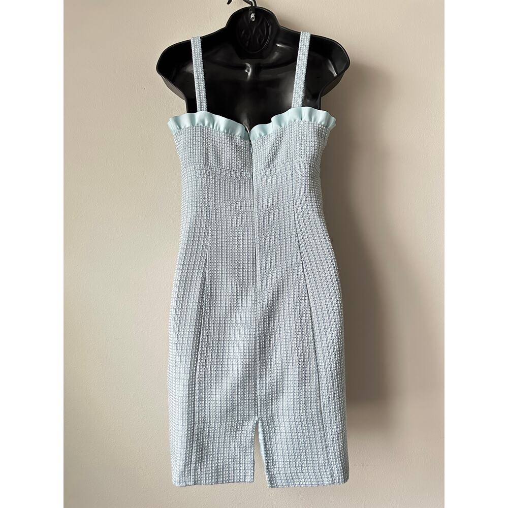 Vintage 90s Y2K Blue Tweed Mini Dress Coquette Boucle Ruffle Trim Size 8 - Picture 3 of 10